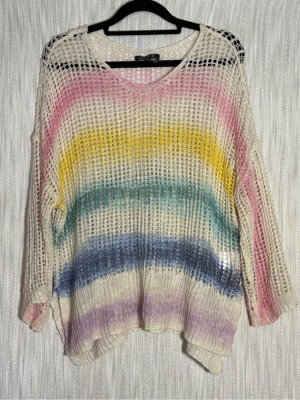 Charlie B Fishnet Crochet Sweater - Rainbow